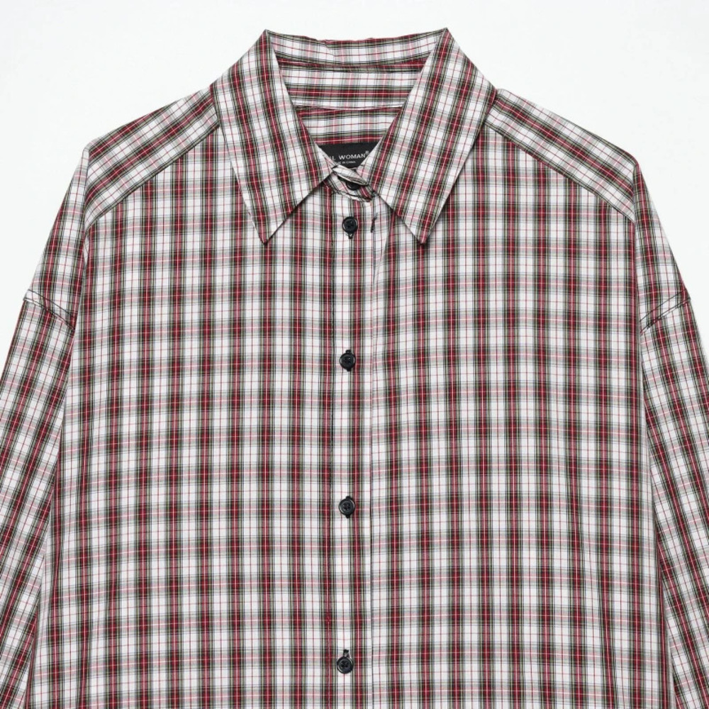 ZARA Stylish Versatile Oversized Long Sleeve Plaid Collar Shirt
